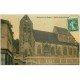 carte postale ancienne 27 BEAUMONT-LE-ROGER. Eglise Saint-Nicolas et Café de la Paix. Superbe carte toilée 1909 pour le Neubourg