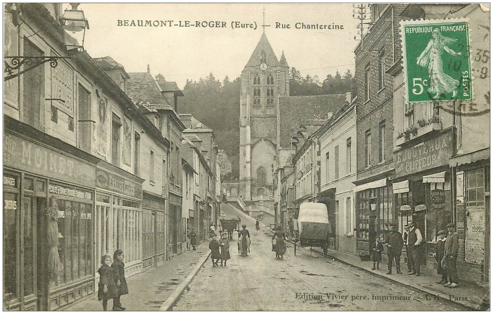 27 BEAUMONT-LE-ROGER. Rue Chateraine 1913 Coiffeur