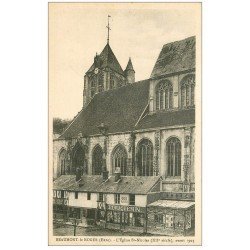 carte postale ancienne 27 BEAUMONT-LE-ROGER. Eglise et magasin Fourquemin