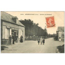 27 BEMECOURT. Route de Breteuil 1913 Facteur à vélo. Epicerie et Café