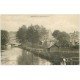 carte postale ancienne 27 BERNAY. Charentonne animation sur le Pont vers 1900