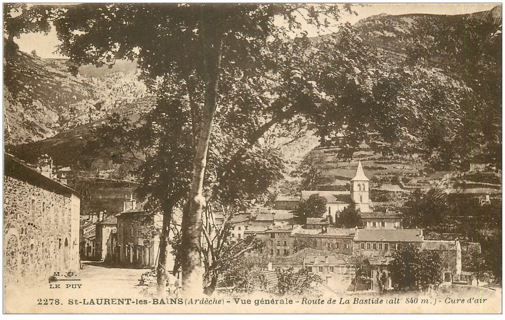 carte postale ancienne 07 SAINT-LAURENT-LES-BAINS. Route de la Bastide 1931