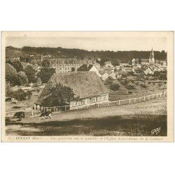 carte postale ancienne 27 BERNAY. Vue Quartier Eglise avec Vaches 1953