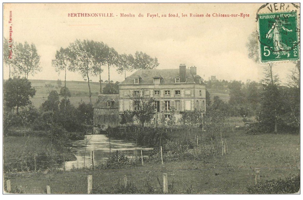 carte postale ancienne 27 BERTHENONVILLE. Moulin du Fayel 1912