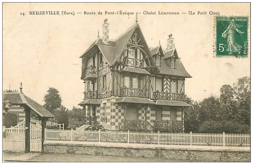 carte postale ancienne 27 BEUZEVILLE. Chalet Lemonnier (Le Petit Clos) 1909 Route Pont-l'Evêqu