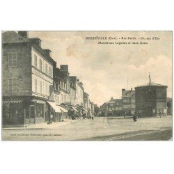 carte postale ancienne 27 BEUZEVILLE. Marché aux Légumes et Grain Route Destin. Château d'Eau 1905