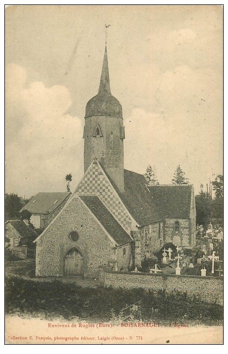 carte postale ancienne 27 BOISARNAULT. L'Eglise et Cimetière