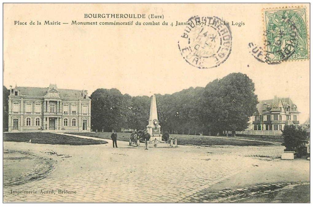 carte postale ancienne 27 BOURGTHEROULDE. Monument Place de la Mairie 1907