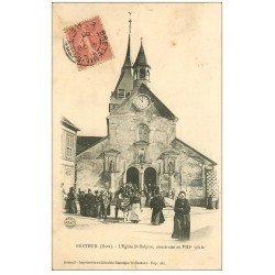 carte postale ancienne 27 BRETEUIL. Sortie Eglise Saint-Sulpice 1906