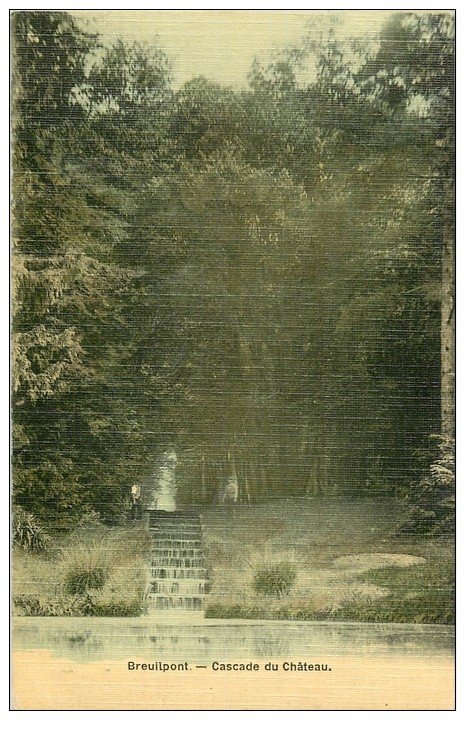 carte postale ancienne 27 BREUILPONT. Cascade du Château 1914 carte toilée animation