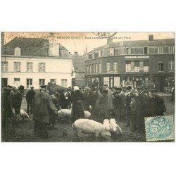 27 BRIONNE. Marché aux Porc Place Lorraine. Timbres Taxe 1905. Epicerie Parisienne