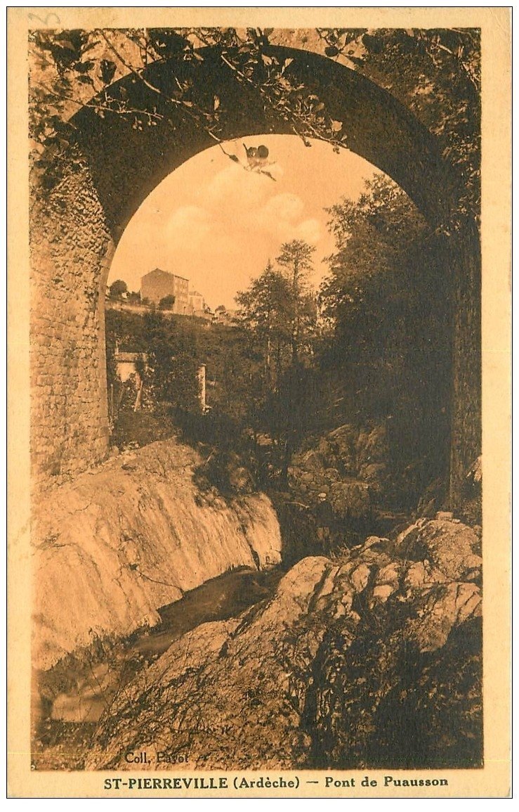carte postale ancienne 07 SAINT-PIERREVILLE. Pont de Puausson 1935