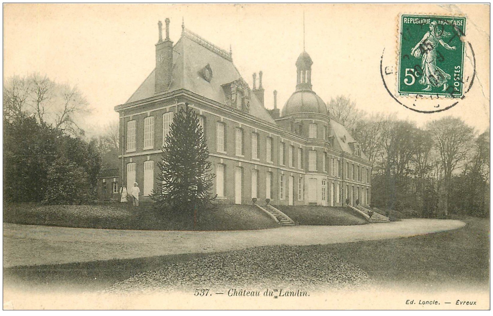 carte postale ancienne 27 CHATEAU DU LANDIN 1908. Pli coin droit