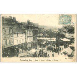 carte postale ancienne 27 CORMEILLES. Place du Marché Route de Blagy 1905