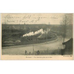 carte postale ancienne 27 EVREUX. Train à vapeur dans la Gare 1907