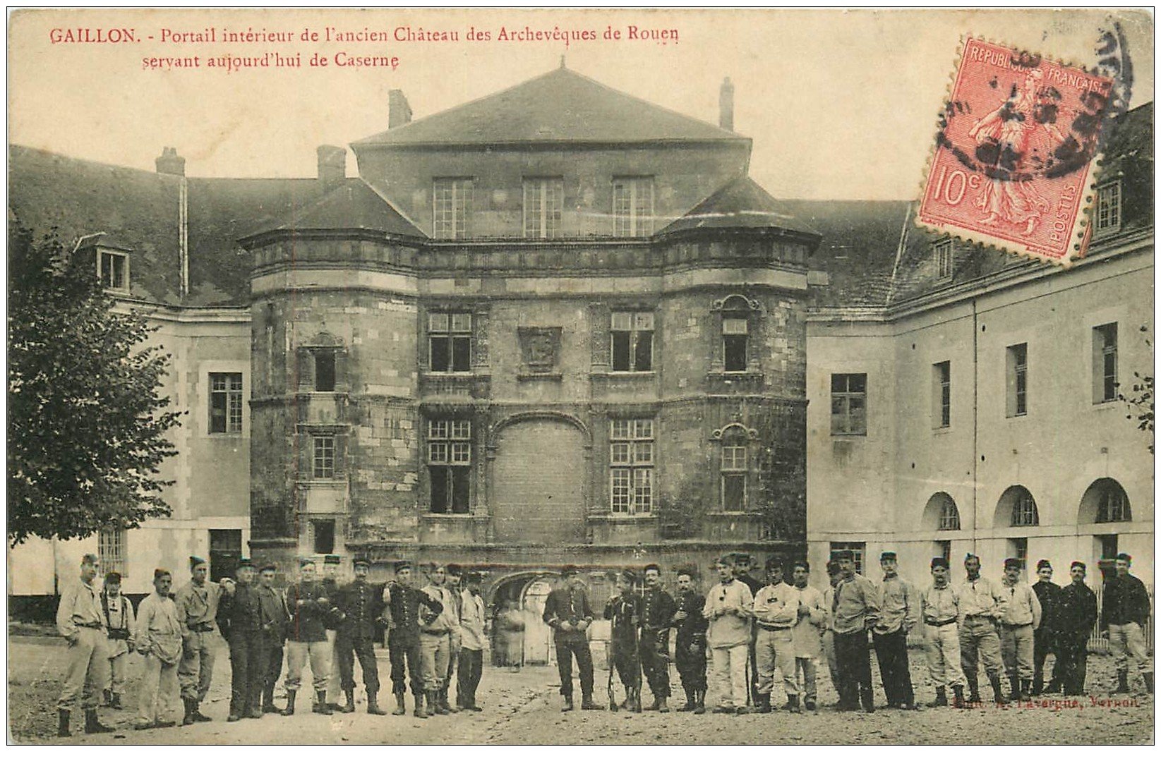 carte postale ancienne 27 GAILLON. Militaire Caserne d'Infanterie ancien Château 1907
