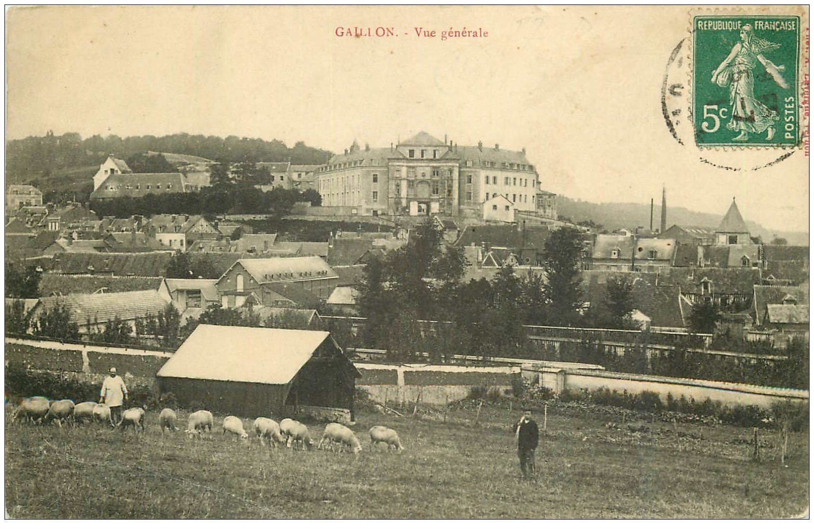 carte postale ancienne 27 GAILLON. Paysan Fermier et ses Moutons 1911