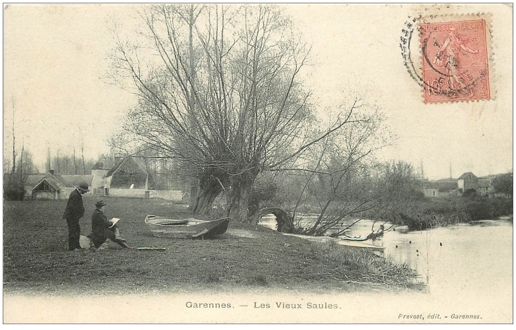 27 GARENNES. Les Vieux Saules dessinés par un Peintre assis 1906