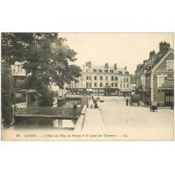 carte postale ancienne 27 GISORS. Hôtel Ecu de France et Canal des Tanneurs et Café du Commerce