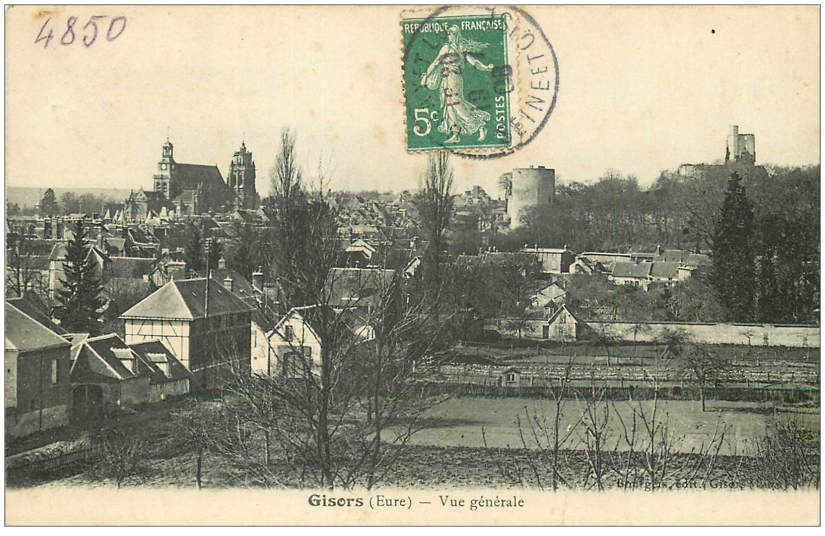 carte postale ancienne 27 GISORS. Vue générale 1908