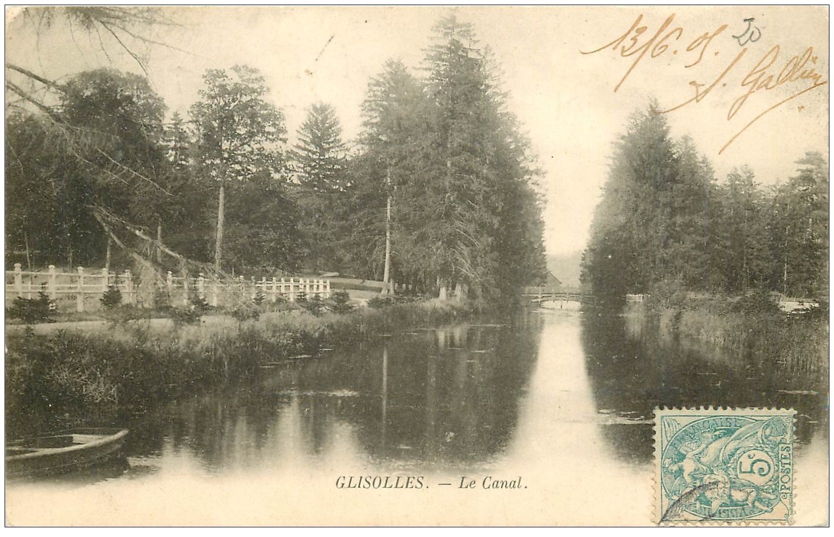 carte postale ancienne 27 GLISOLLES. Le Canal. Timbre Taxe 1905