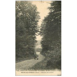carte postale ancienne 27 GLOS-SUR-RISLE. Chemin de la Forêt promeneur et son Chien 1924