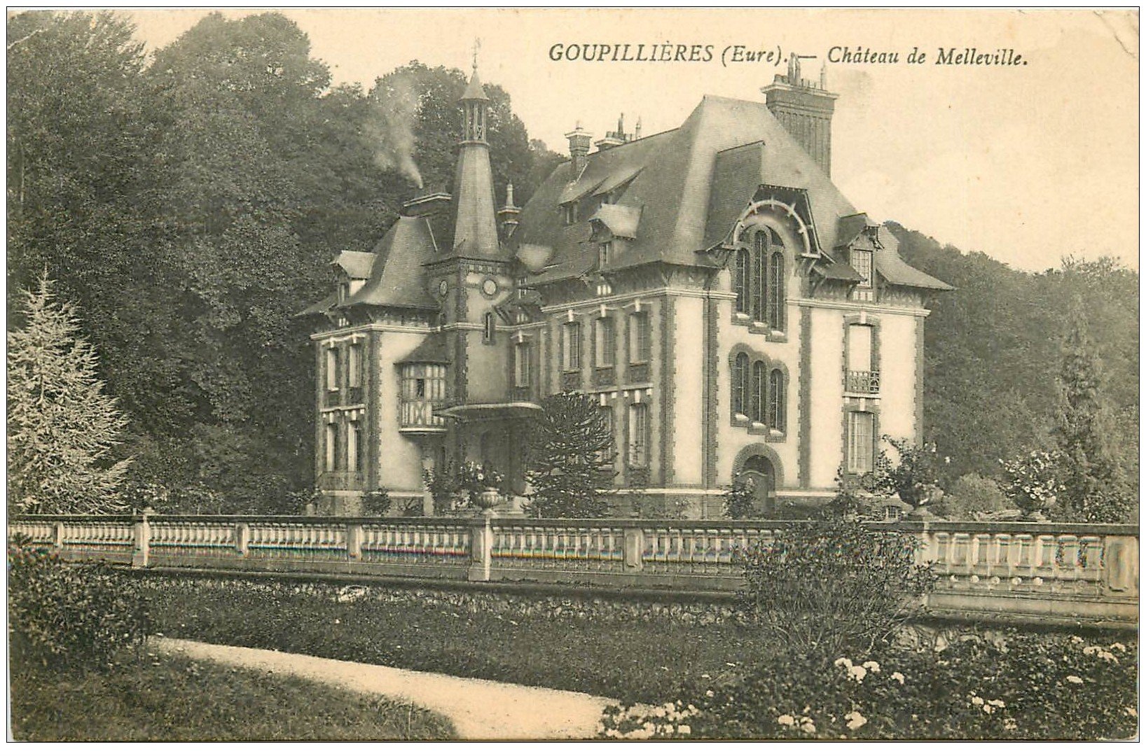 carte postale ancienne 27 GOUPILLIERES. Château de Melleville 1929