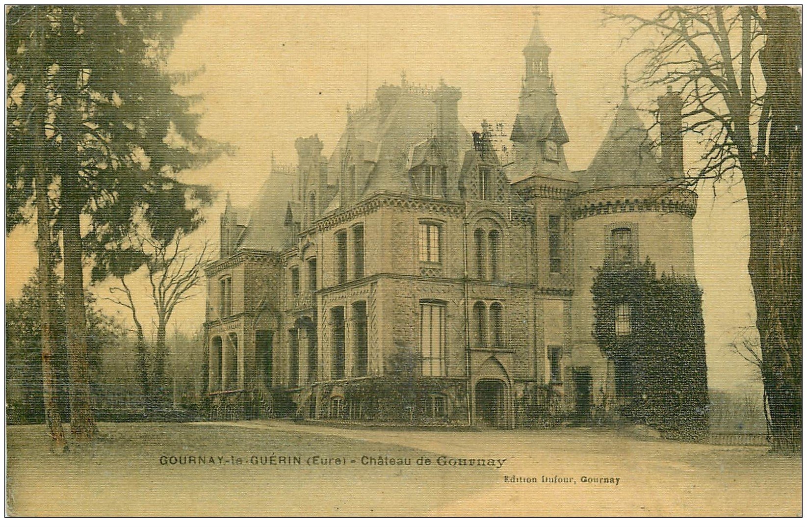 carte postale ancienne 27 GOURNAY-LE-GUERIN. Le Château. Carte toilée 1910