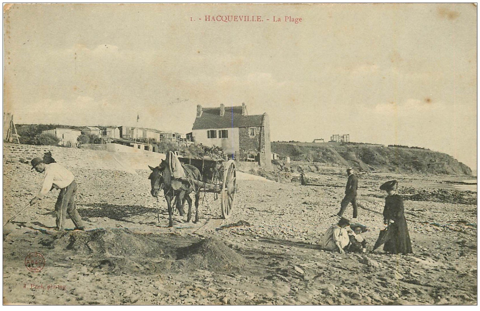 carte postale ancienne 27 HACQUEVILLE. Le Nettoyeur du sable des Plages 1909