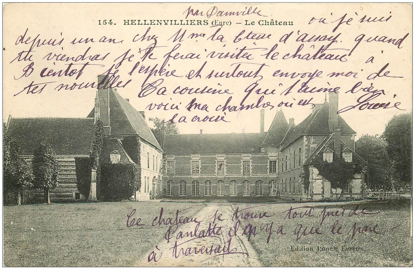 carte postale ancienne 27 HELLENVILLIERS. Le Château 1916