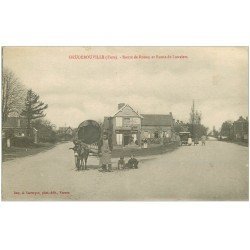 carte postale ancienne 27 HEUDEBOUVILLE. Routes Rouen et Bouviers Epicerie Mercerie attelage Ane