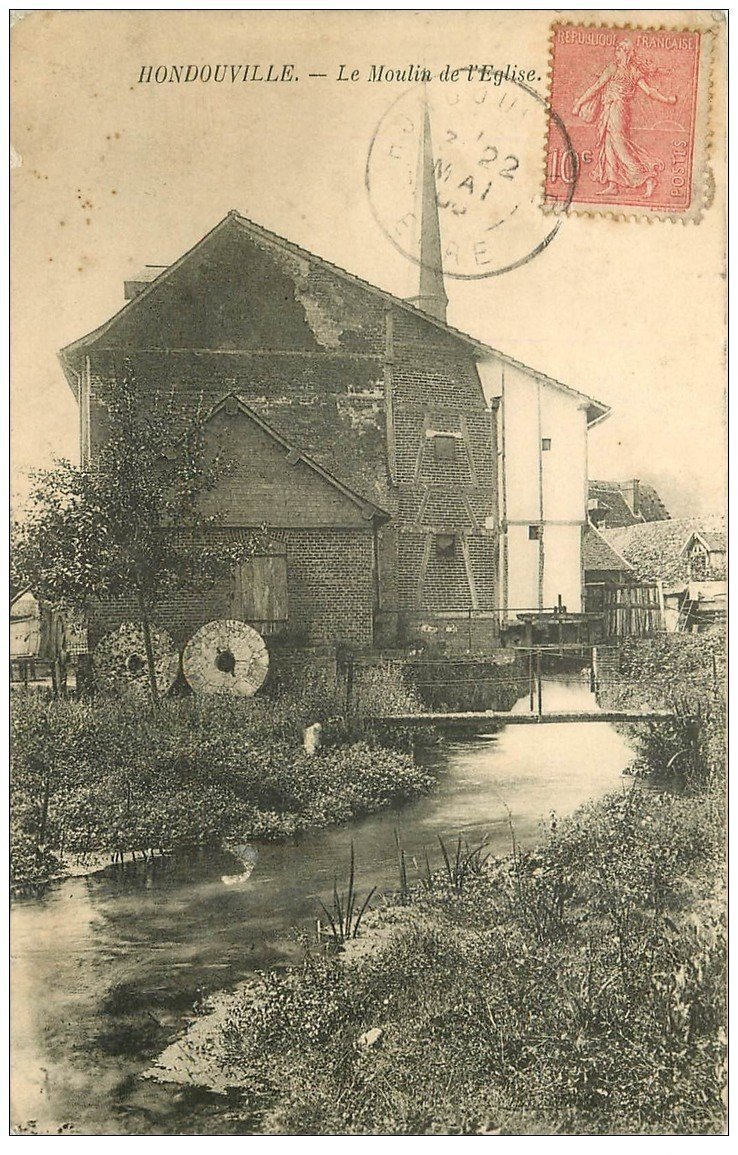 carte postale ancienne 27 HONDOUVILLE. Le Moulin de l'Eglise 1906