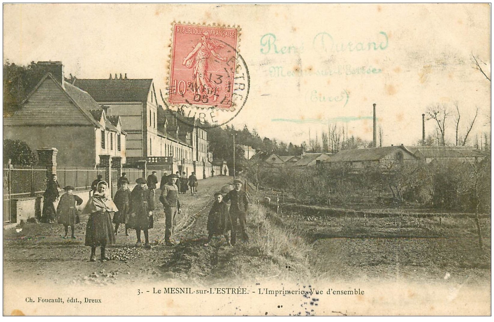 27 LE MESNIL-SUR-L'ESTREE. L'Imprimerie 1905. Tampon recto René Durand