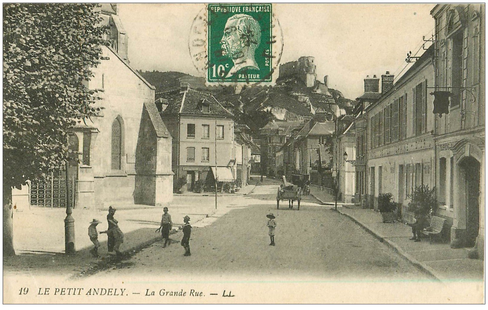 carte postale ancienne 27 LES ANDELYS. Grande Rue 1924 Hôtel Chaine d'Or et Café des Lilas