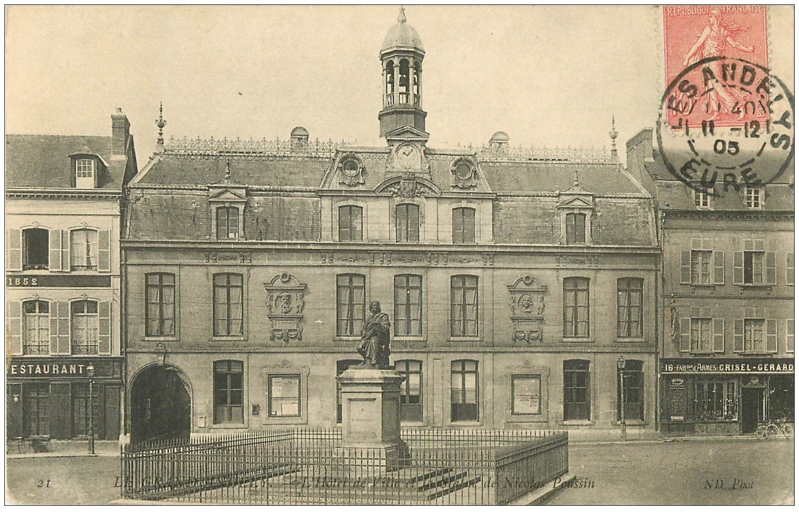 carte postale ancienne 27 LES ANDELYS. Hôtel de Ville et Poussin 1905