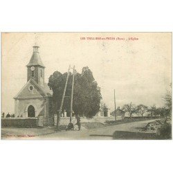 carte postale ancienne 27 LES THILLIERS-EN-VEXIN. L'Eglise et Cimetière. Tampon Militaire 1916