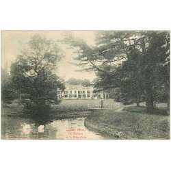 carte postale ancienne 27 LOREY. Cygnes sur Pièce d'Eau du Château 1926