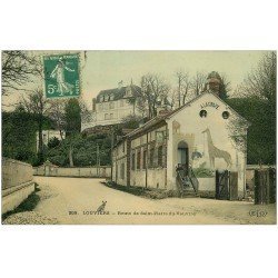 carte postale ancienne 27 LOUVIERS. Café A la Girafe Route de Saint-Pierre-du-Vauvray 1907 animation