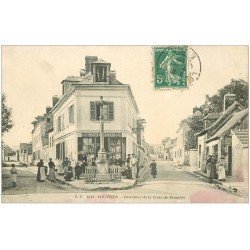 carte postale ancienne 27 LOUVIERS. Carrefour Croix de Beaulieu 1908 Epicerie