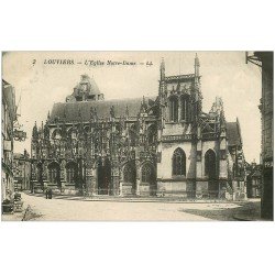 carte postale ancienne 27 LOUVIERS. Eglise Notre-Dame et Café