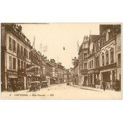 carte postale ancienne 27 LOUVIERS. Garage Rue Grande et Banque Société Générale