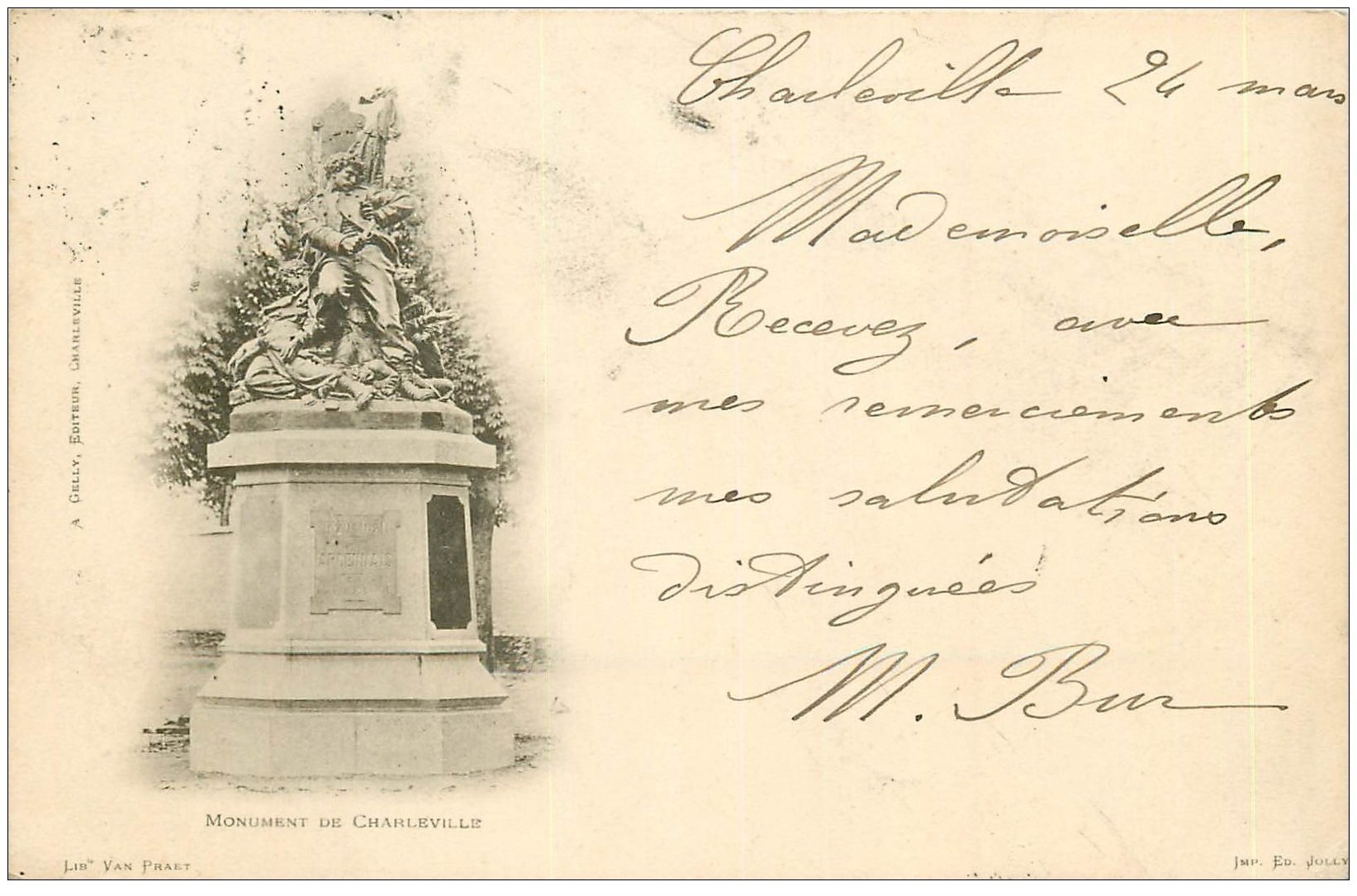 carte postale ancienne 08 CHARLEVILLE. Rare 1899 Monument de Charleville