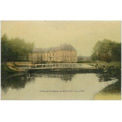 carte postale ancienne 27 MONTIGNY-SUR-AVRE. Avre et Château avec Lavandière. Belle carte toilée