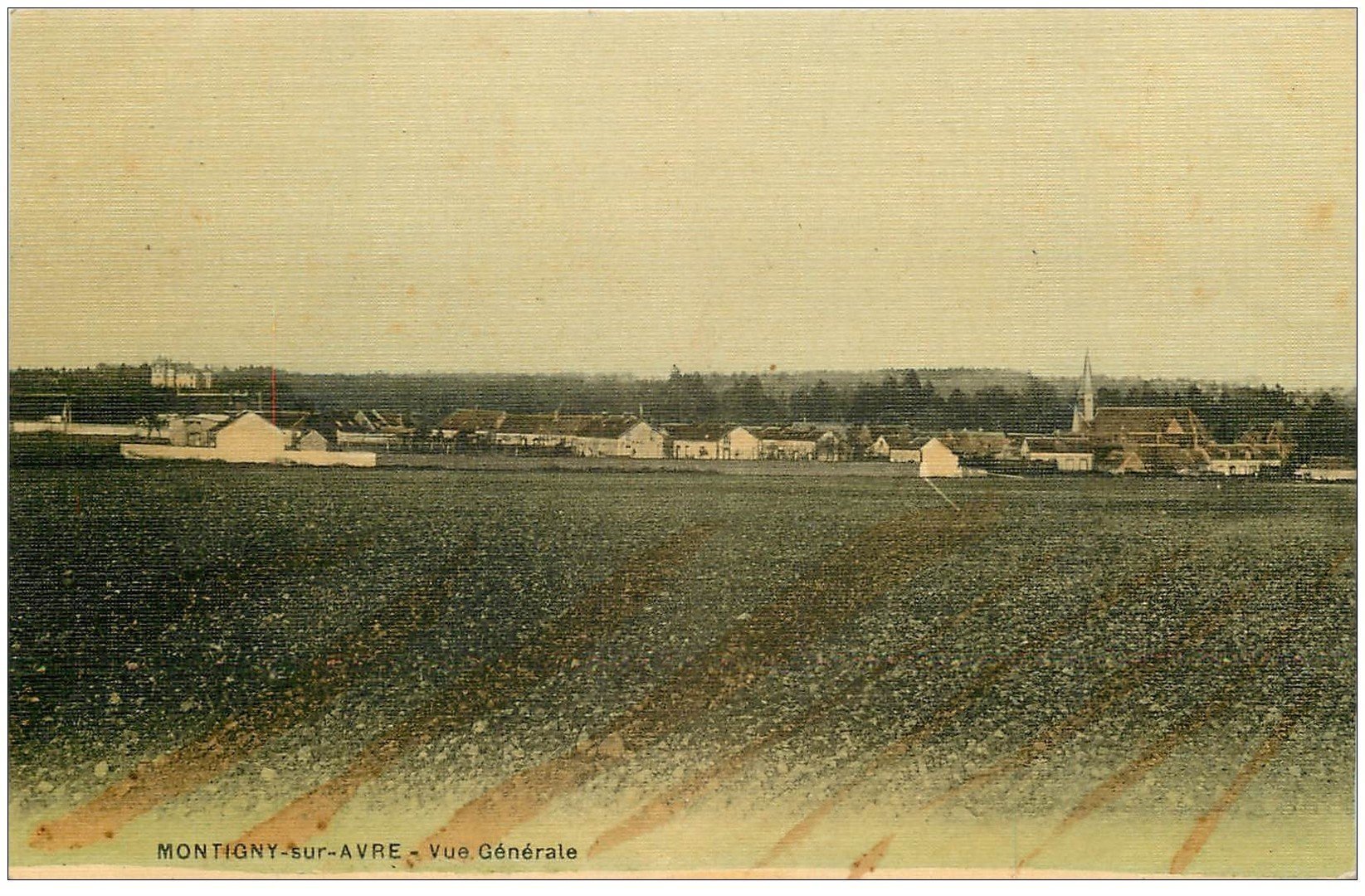 carte postale ancienne 27 MONTIGNY-SUR-AVRE. Vue du Village. Belle carte toilée