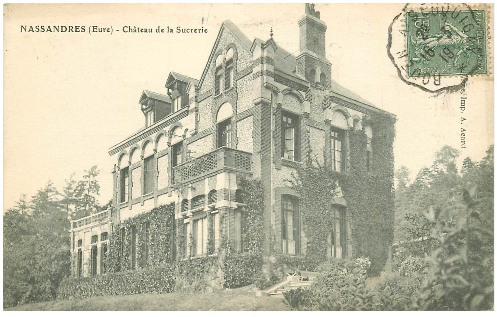 carte postale ancienne 27 NASSANDRES. Château de la Sucrerie 1919 petite animation