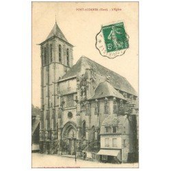carte postale ancienne 27 PONT-AUDEMER. Eglise Saint-Ouen Restaurant 1913