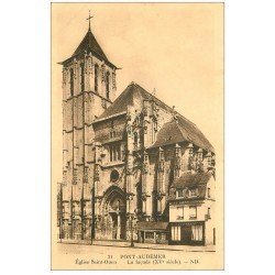 carte postale ancienne 27 PONT-AUDEMER. Eglise Saint-Ouen Restaurant Café Legal