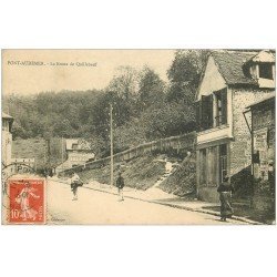 carte postale ancienne 27 PONT-AUDEMER. route de Quilleboeuf 1911. Affiche Cocolat Ibled