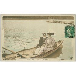 02 BOHAIN-en-Vermandois. Au fil de l'eau. Amoureux sur une barque 1914. Carte Photo