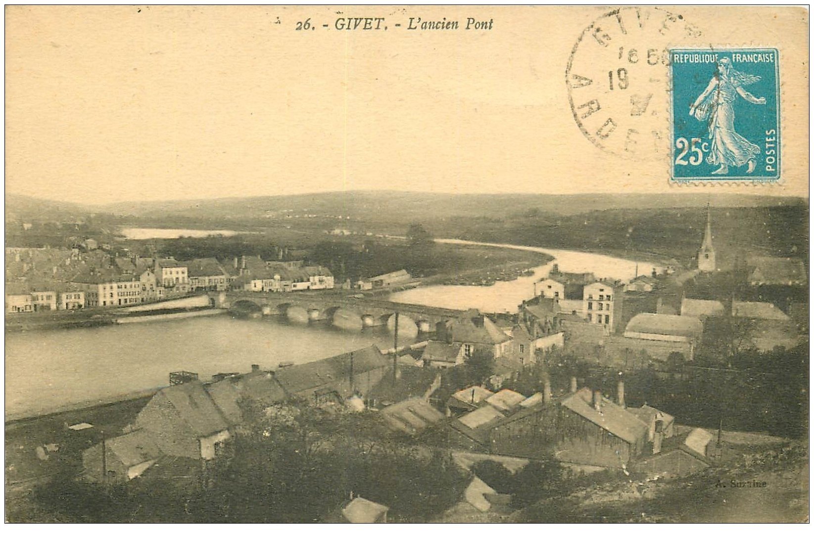 carte postale ancienne 08 GIVET. Ancien Pont 1924
